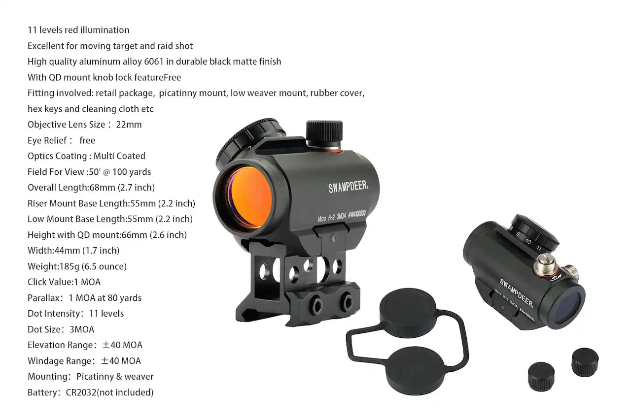 SwampDeer RIfle Red Dot Reflex Sight Micro H-2 with Standard Mount - 2 MOA